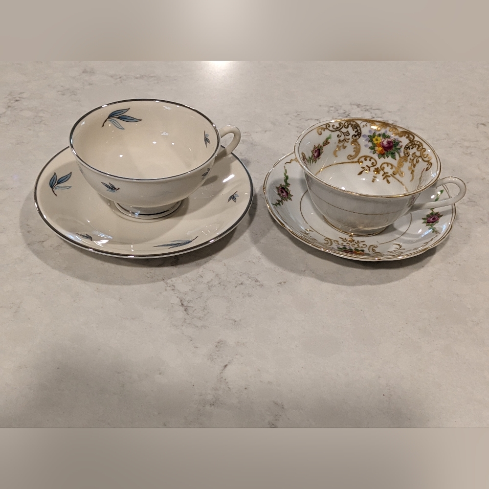 Set of 2 Celeste Syracuse China 2 Teacups 2 Saucers America and Japan